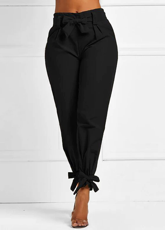 Black Belted Elastic Mid Waisted Pants - Image 4