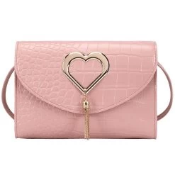 Dusty Pink Magnetic Tassel Heart Detail Shoulder Bag