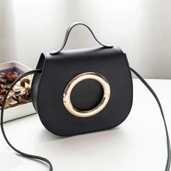 Black Magnetic PU Design Shoulder Bag