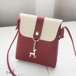 Wine Red Contrast Color Magnetic Shoulder Bag