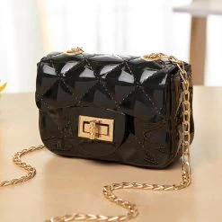 Black Turnlock Chains Detail Shoulder Bag