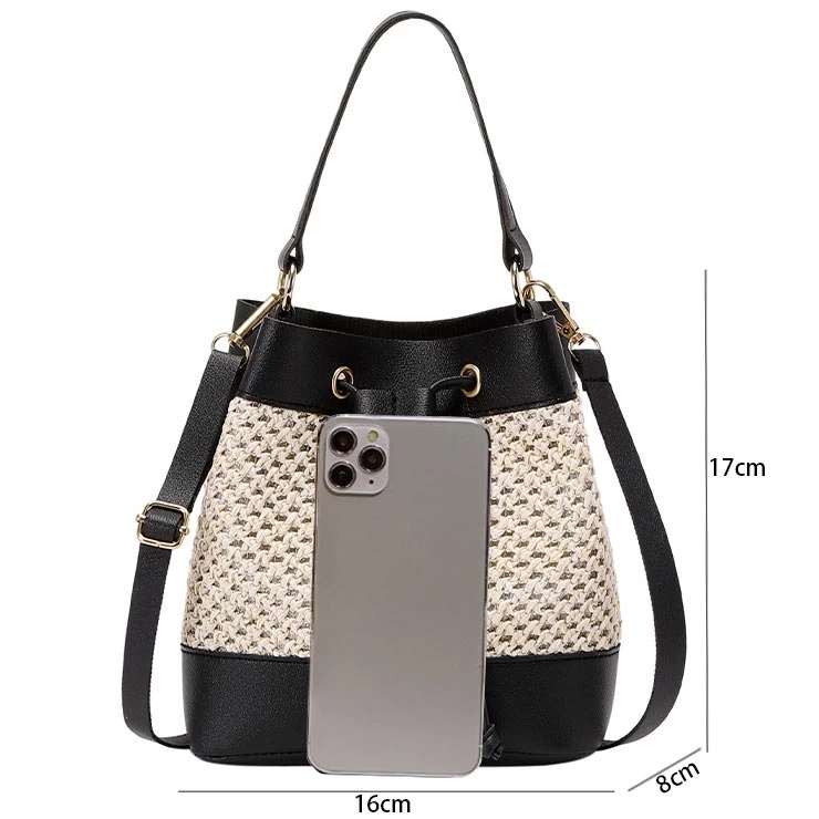 Black Contrast Drawstring Detail Shoulder Bag - Image 3