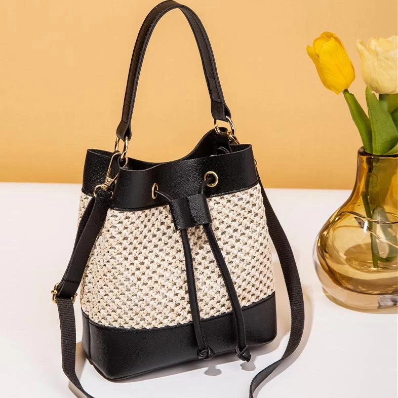 Black Contrast Drawstring Detail Shoulder Bag