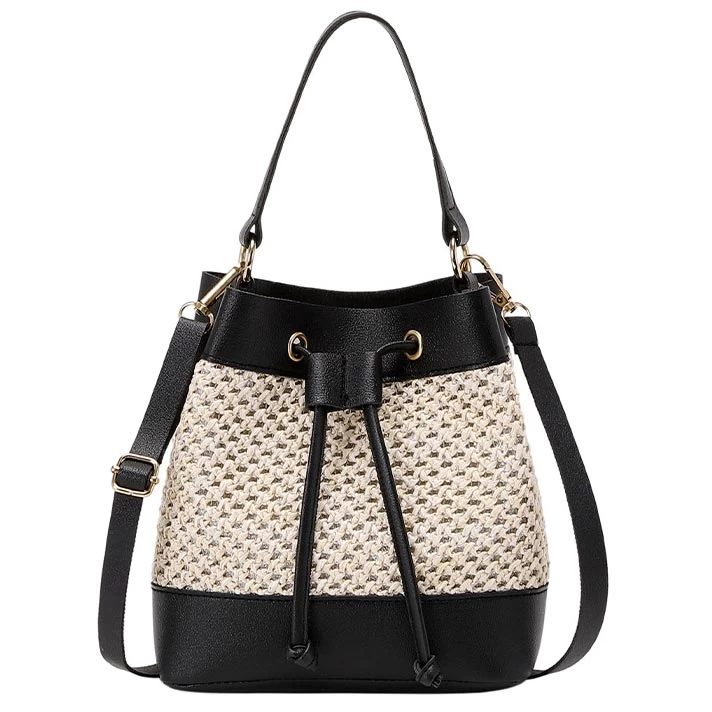 Black Contrast Drawstring Detail Shoulder Bag - Image 2