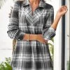Grey Tartan Print Long Sleeve Shirt Collar Blouse