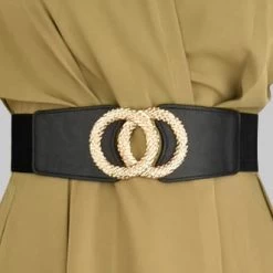 Black Round Metal Detail Leather Belt