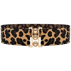 Multi Color Elastic Leopard Metal Detail Belt