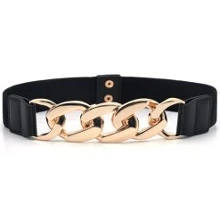 Black Leather Chain Metal Detail Belt