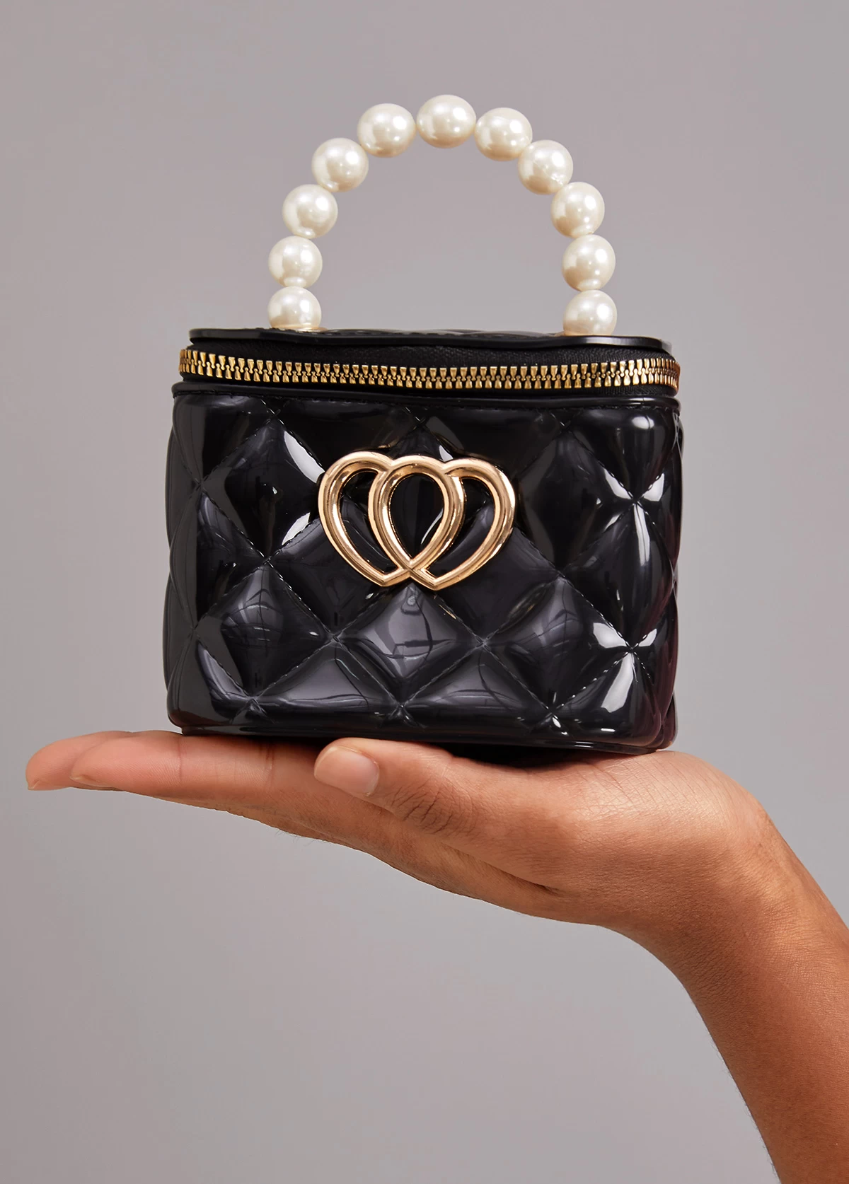 Black Zip Pearl Chains Shoulder Bag - Image 2