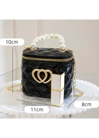 Black Zip Pearl Chains Shoulder Bag - Image 4