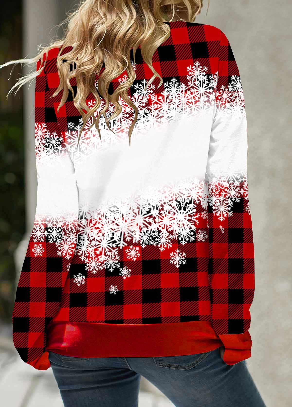 Drawstring Christmas Snowman Print Red Sweatshirt - Image 5