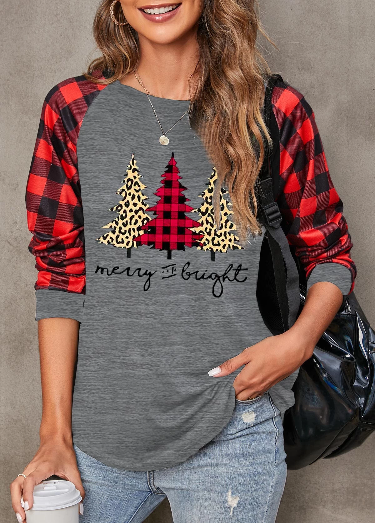 Red Christmas Tree Print Long Sleeve Sweatshirt - Image 4
