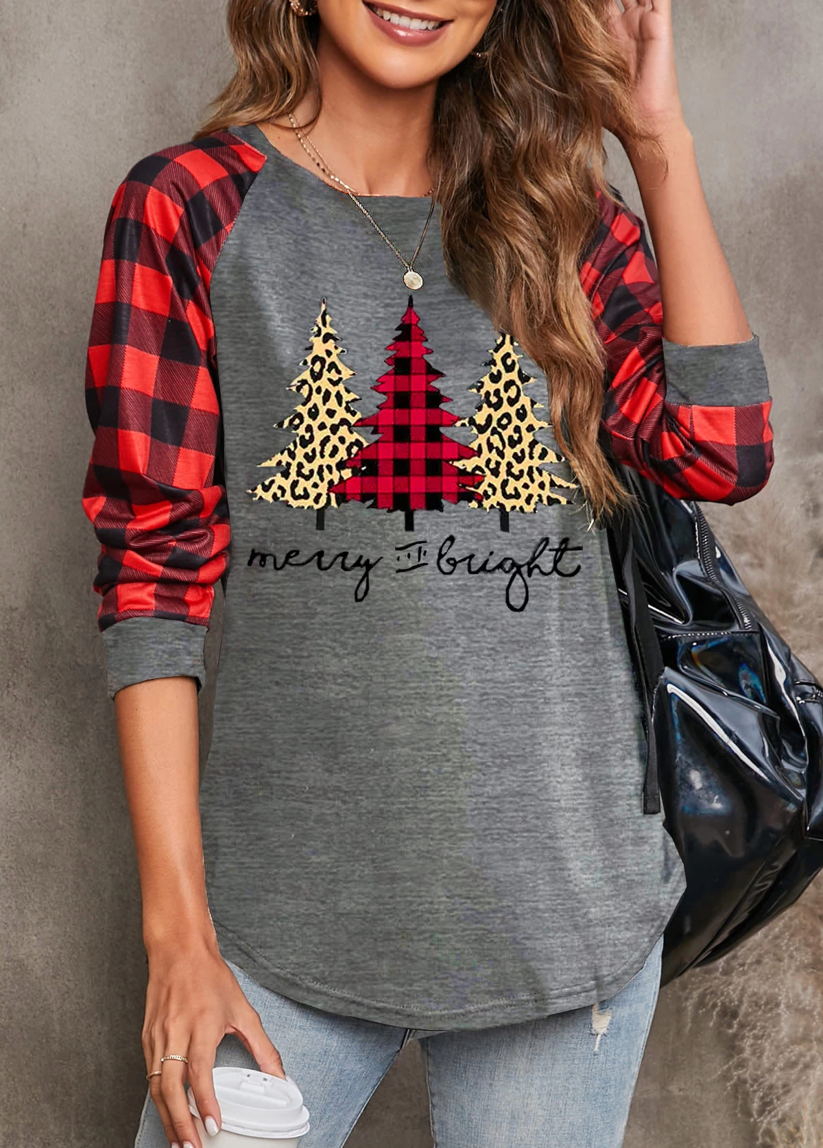 Red Christmas Tree Print Long Sleeve Sweatshirt - Image 3