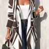 Dark Coffee Patchwork Geometric Print Long Sleeve Cardigan
