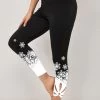 Black Snowflake Print High Waisted Leggings