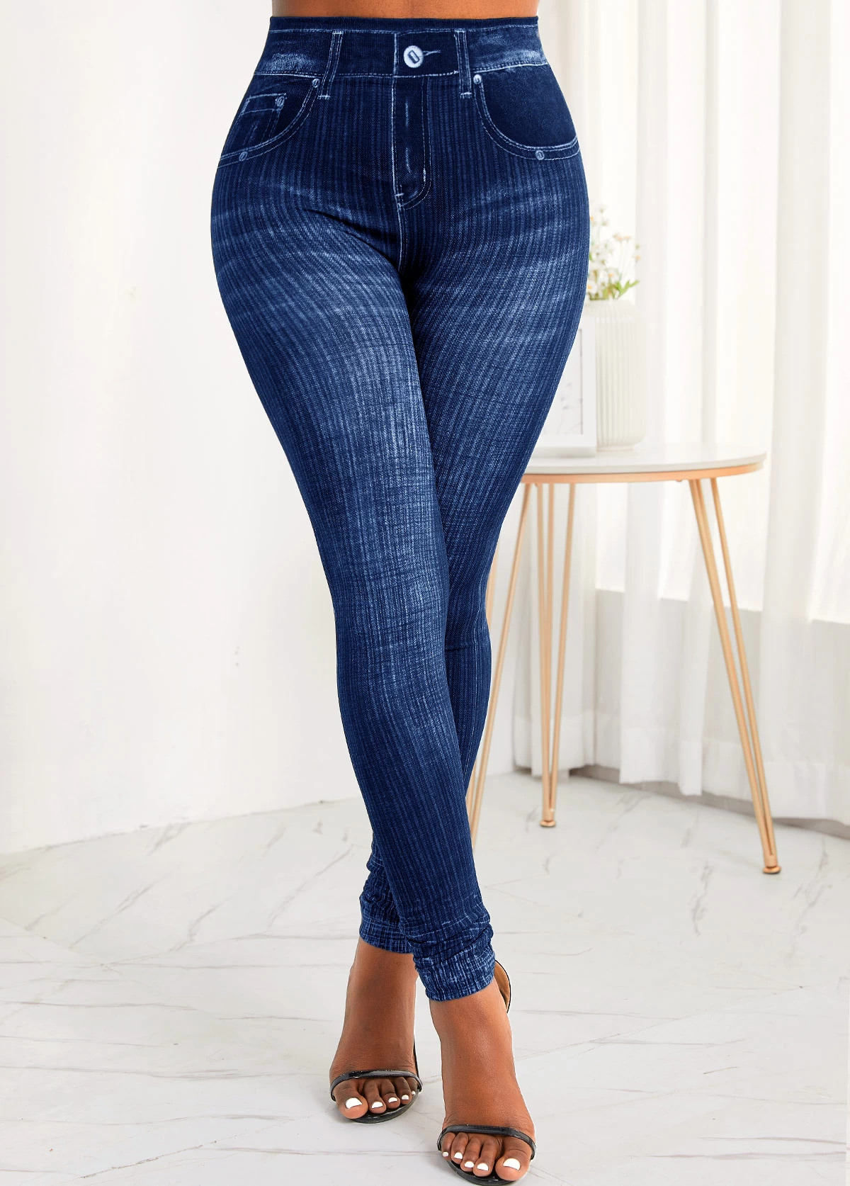 Blue Pocket Zipper Fly High Waisted Jeans - Image 4