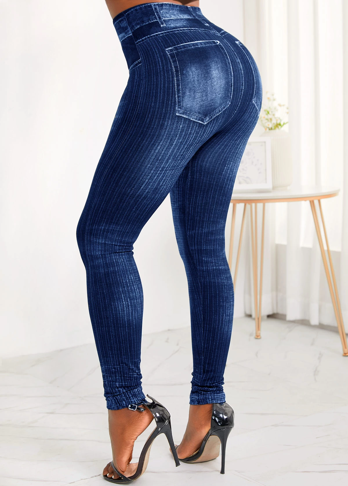 Blue Pocket Zipper Fly High Waisted Jeans - Image 2