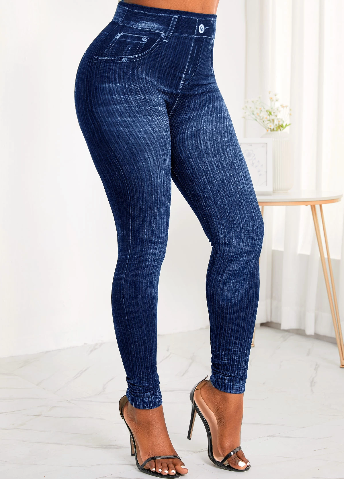 Blue Pocket Zipper Fly High Waisted Jeans - Image 3