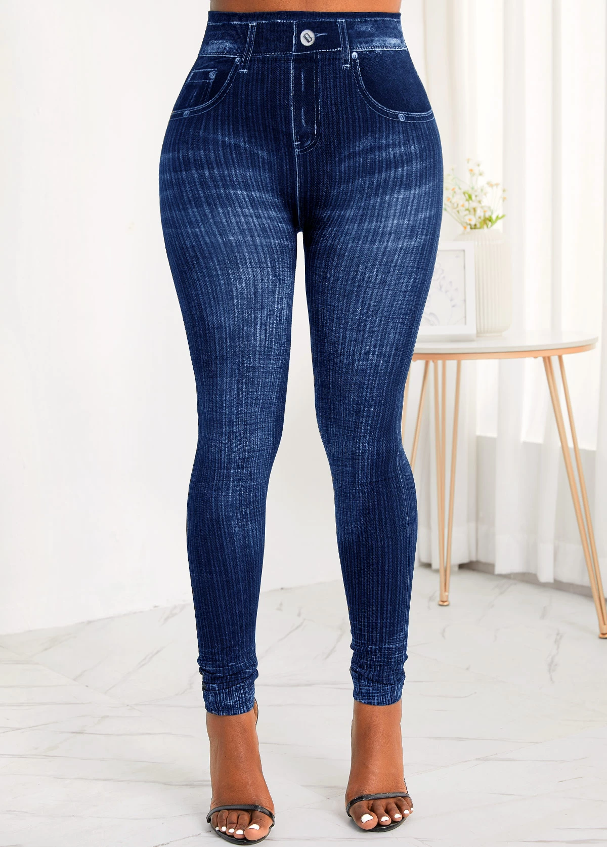 Blue Pocket Zipper Fly High Waisted Jeans - Image 5
