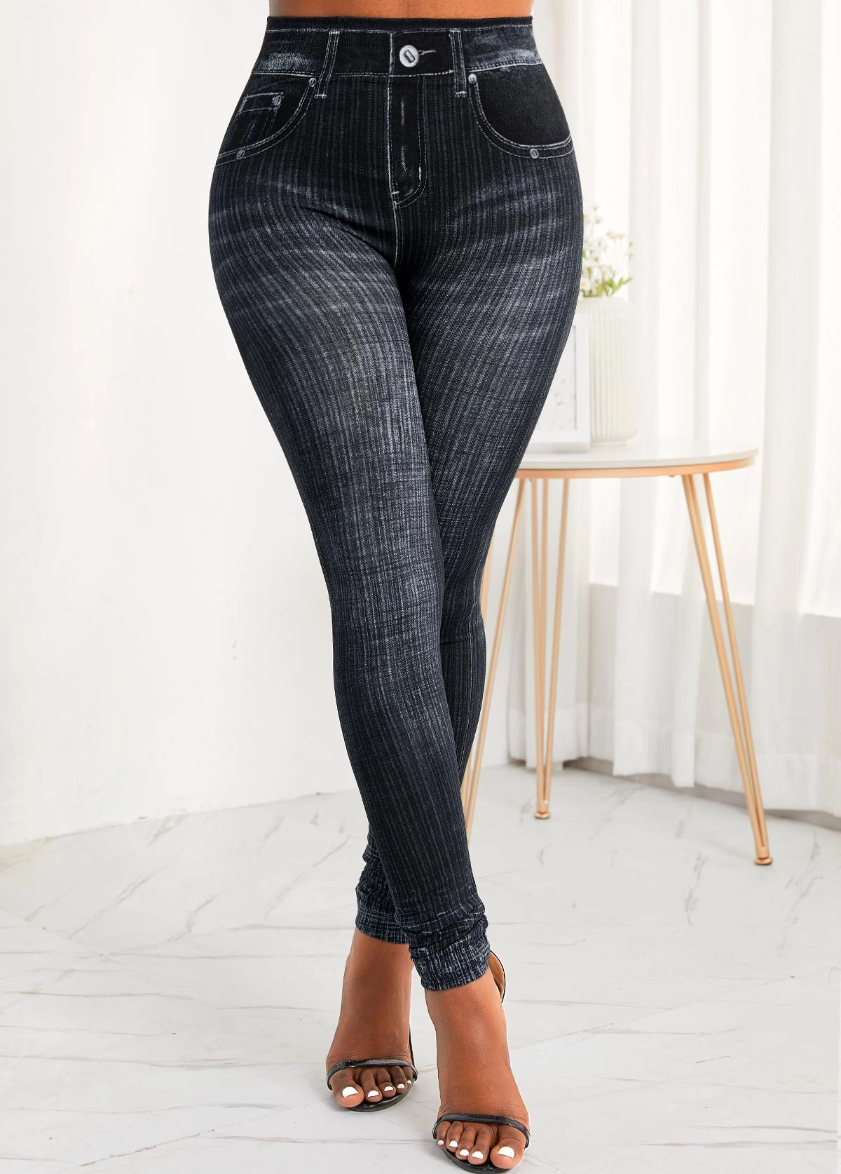 Black Pocket Skinny Zipper Fly High Waisted Jeans - Image 4