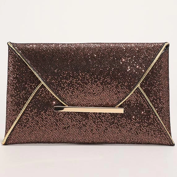 Dark Coffee Magnetic Sequined Clutch Bag