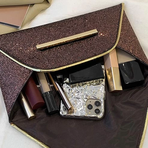 Dark Coffee Magnetic Sequined Clutch Bag - Image 3