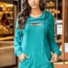 Cyan Lace Up Long Sleeve Hoodie