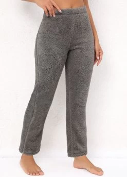 Grey Plush Elastic Waist High Waisted Pants