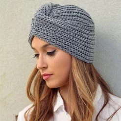 Grey Wool Blend Twist Beanie Hat