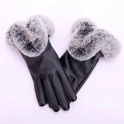 Black Leather Warming Full Finger Gloves