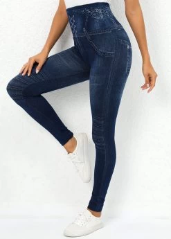 Navy High Waisted Ankle Length Leggings