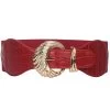 Metal Detail Wine Red Leather Wide Belt