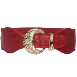 Metal Detail Wine Red Leather Wide Belt