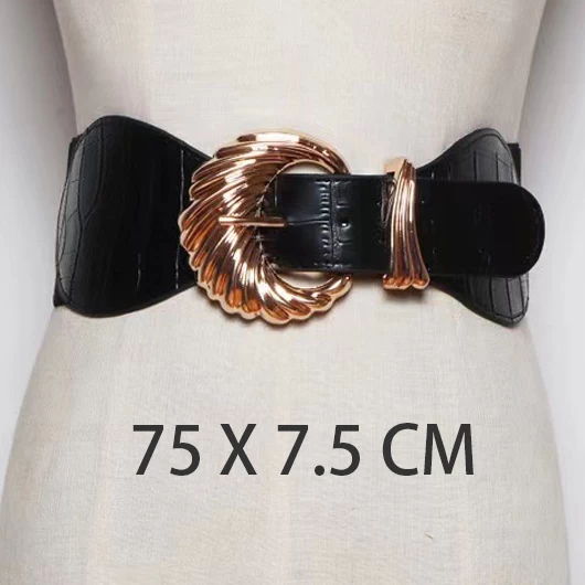 Metal Detail Black Leather Wide Belt - Image 4