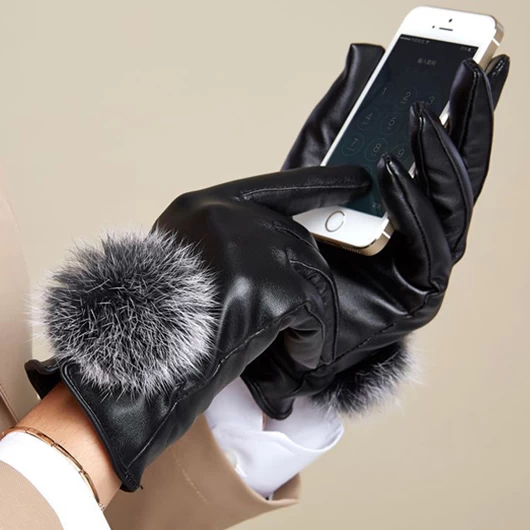 Black Wrist Warming Full Finger Gloves - Image 2