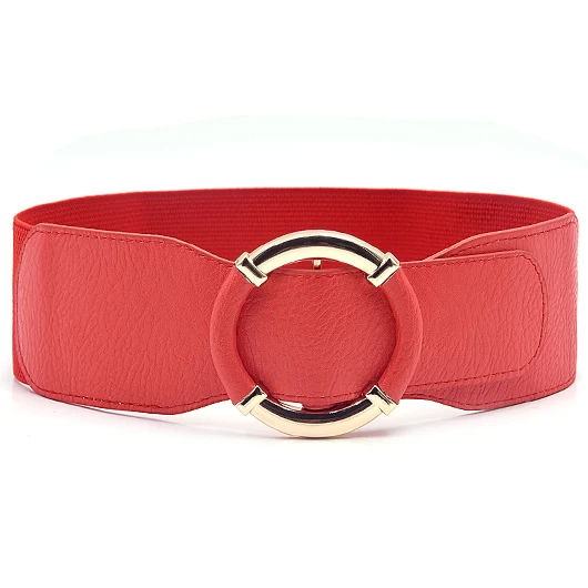 Red Faux Leather Circular Ring Belt