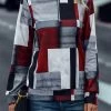 Deep Red Zipper Geometric Print Long Sleeve Sweatshirt