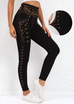 Black Ditsy Floral Print High Waisted Leggings