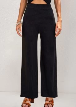 Straight Leg Black Elastic High Waisted Pants