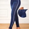 Blue High Waisted Ankle Length Elastic Waist Leggings
