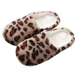 Light Camel Leopard Round Toe Falt Slippers