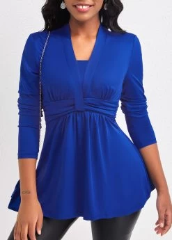Royal Blue Ruched Long Sleeve T Shirt