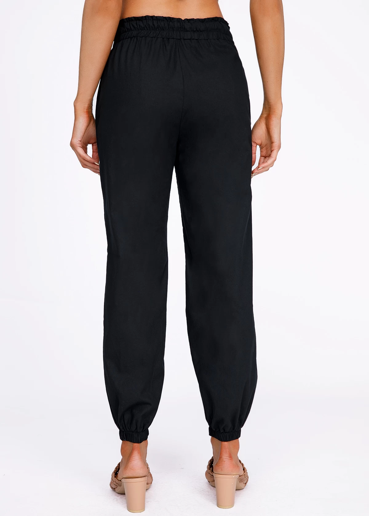Black Drawstring Belted High Waisted Pants - Image 2