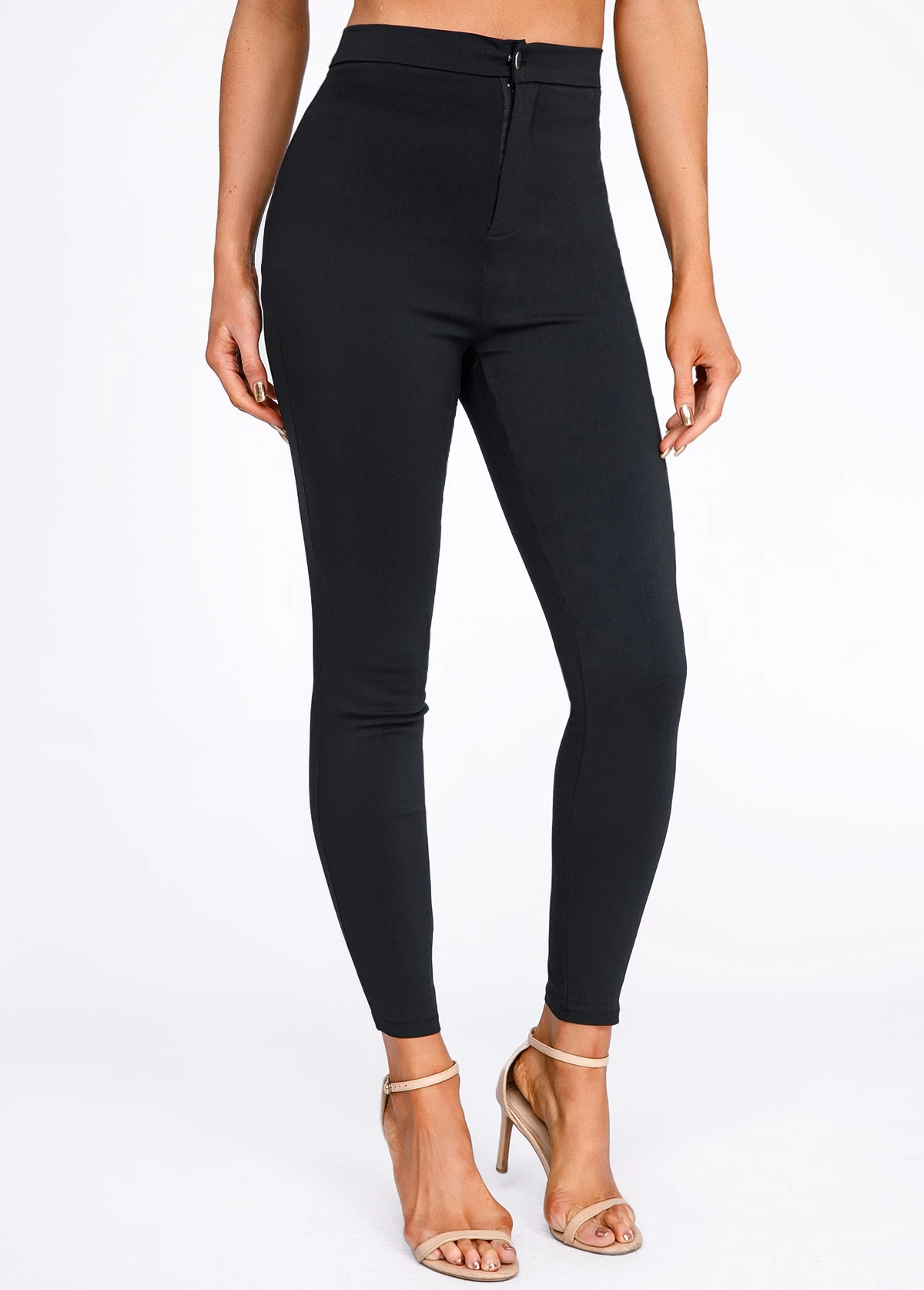 Black Skinny Button Fly High Waisted Pants - Image 4