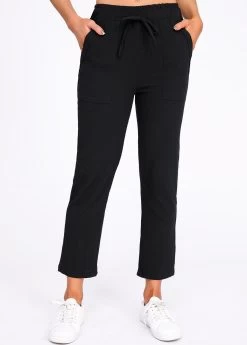 Black Pocket Drawastring Mid Waisted Pants