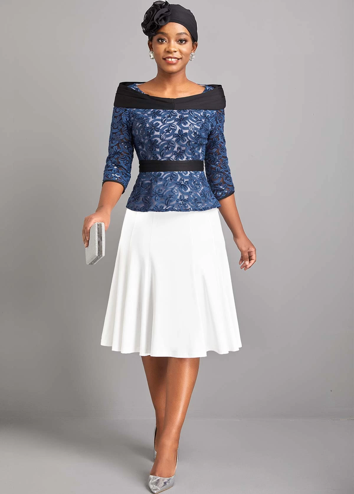 Black Stereo Flower Design Turban Hat - Image 2