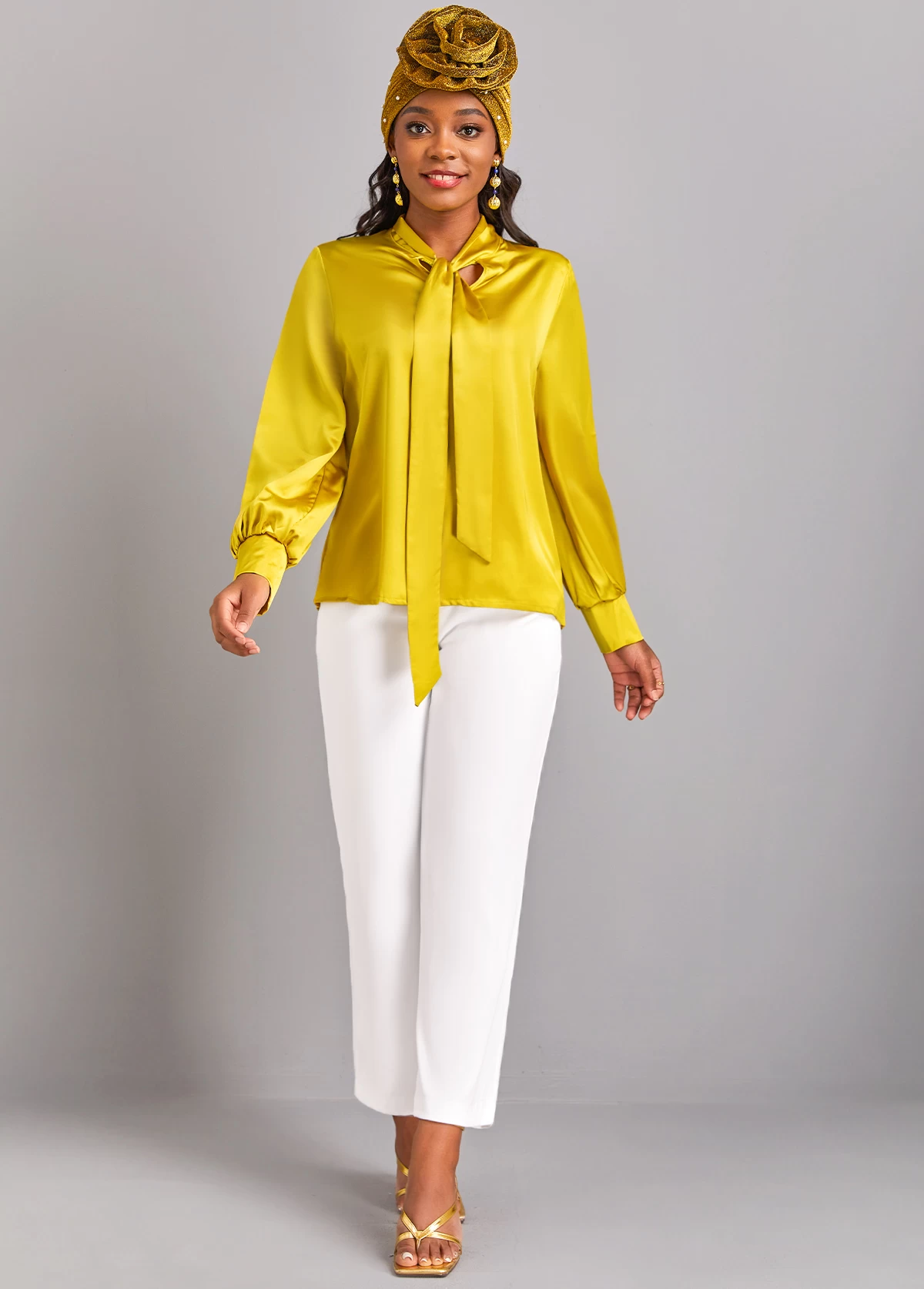 Gold Pearl Design Floral Detail Turban Hat - Image 3