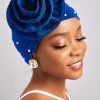 Dark Blue Pearl Flower Turban Hat
