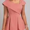 Pink Short Sleeve Asymmetrical Neck Blouse
