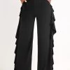 Black Ruffle Wide Leg High Waisted Pants